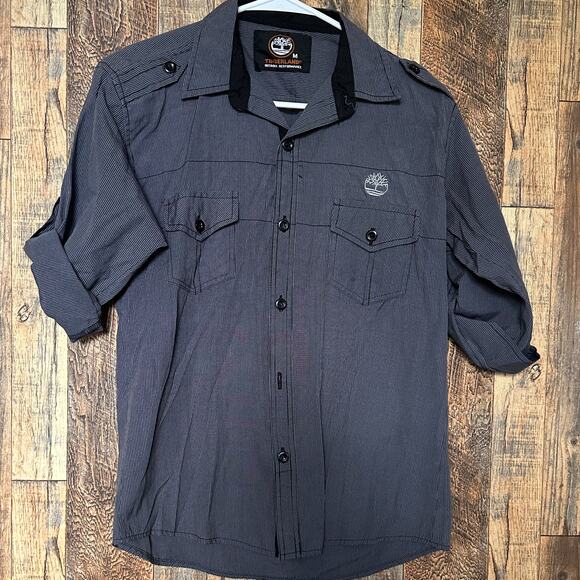 Timberland Button Up Striped Shirt Grey Size Medium - Picture 1 of 4